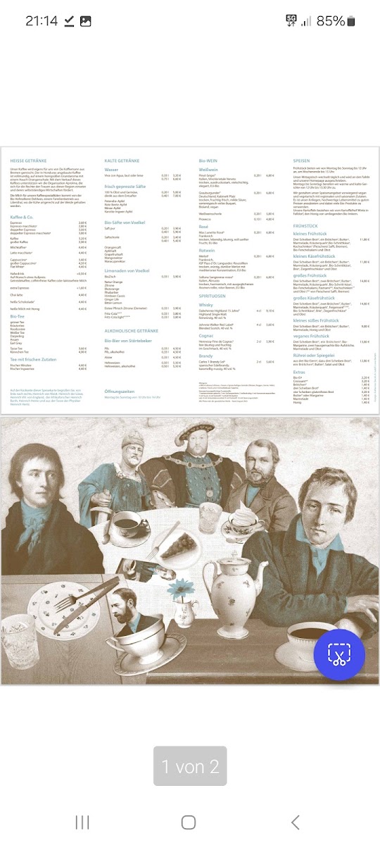 Café Heinrich menu board