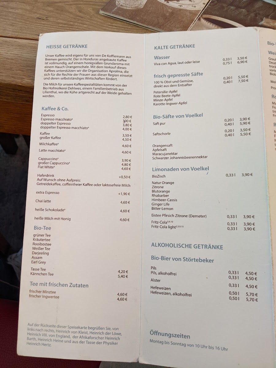 Café Heinrich menu board