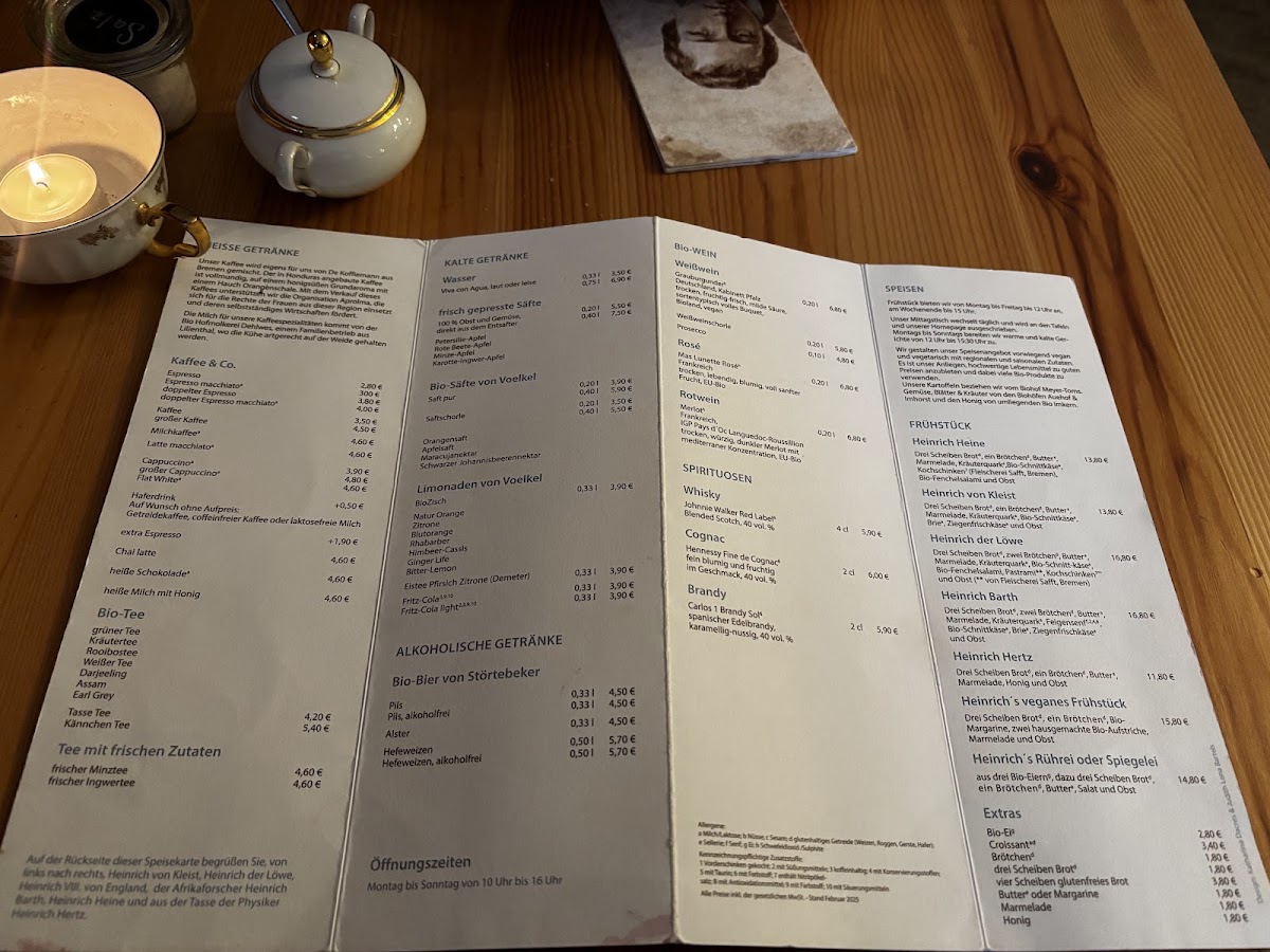 Café Heinrich menu board