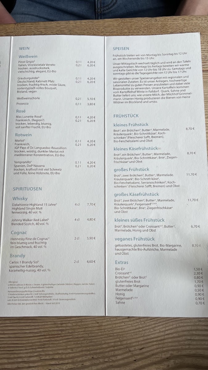 Café Heinrich menu board