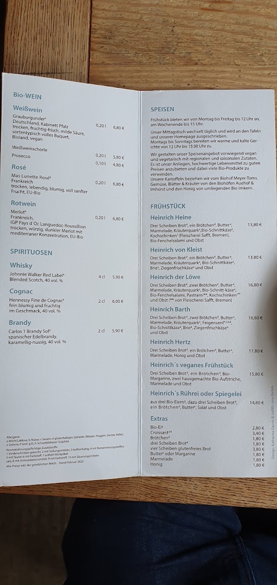 Café Heinrich menu board