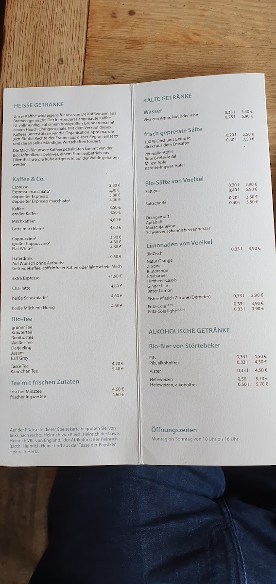 Café Heinrich menu board