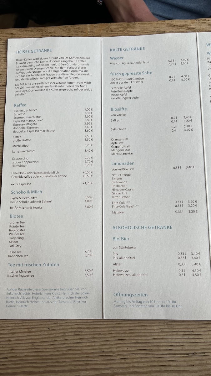 Café Heinrich menu board
