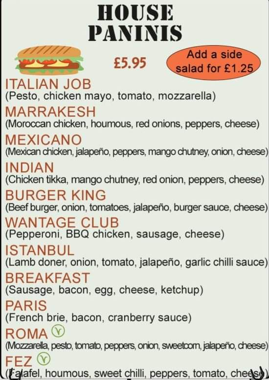 The Panini Shop menu board