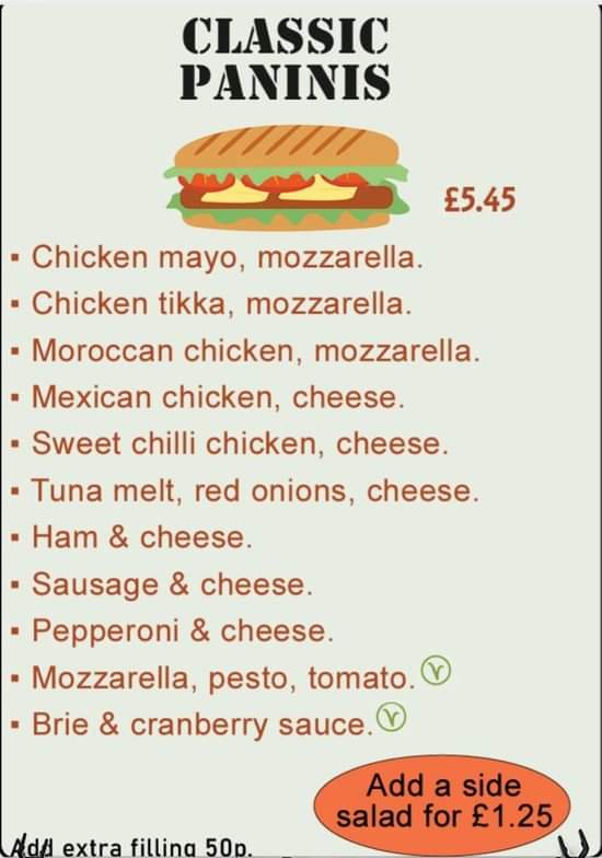 The Panini Shop menu board