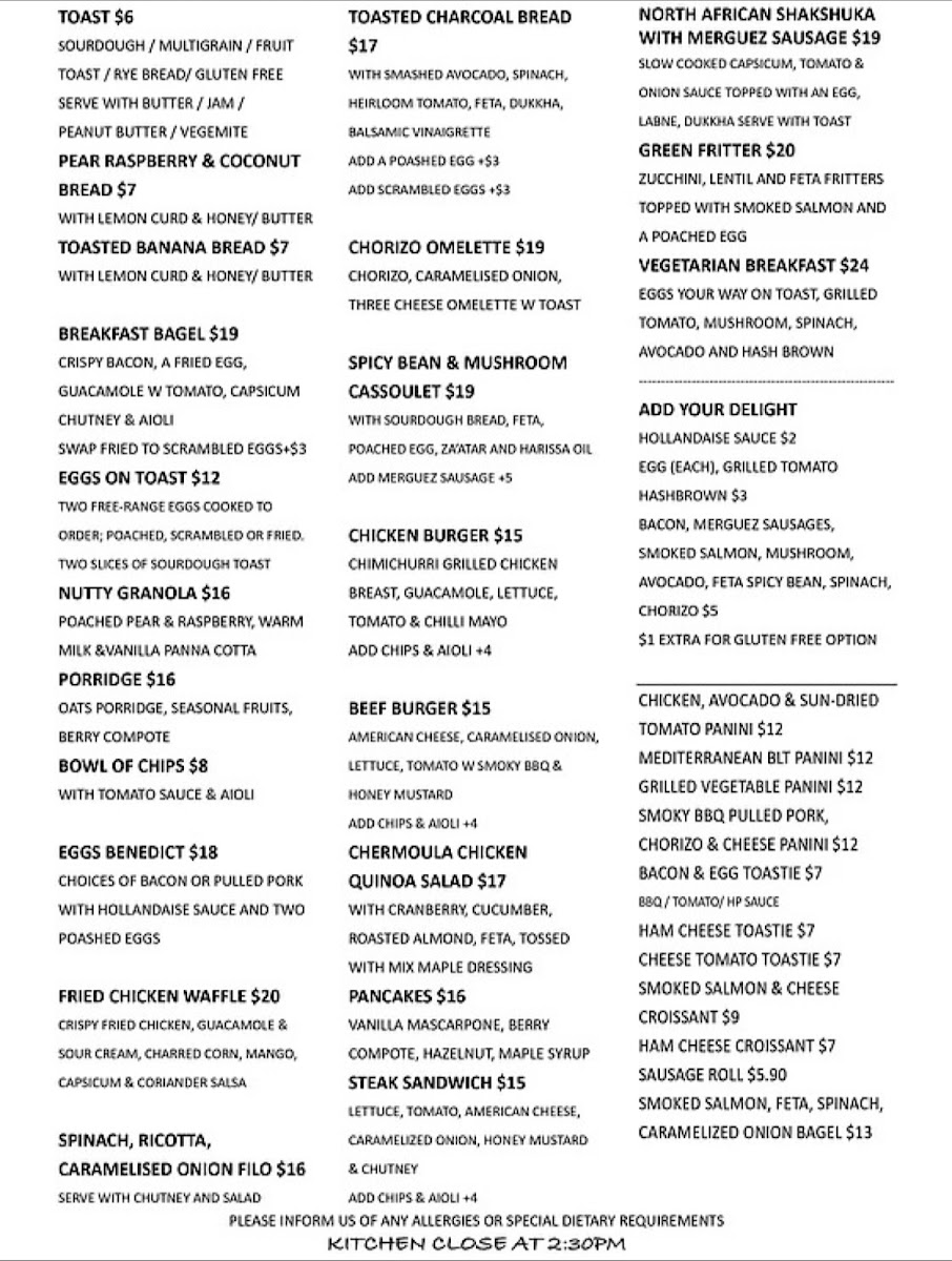 The Daily Pour Kitchen menu board