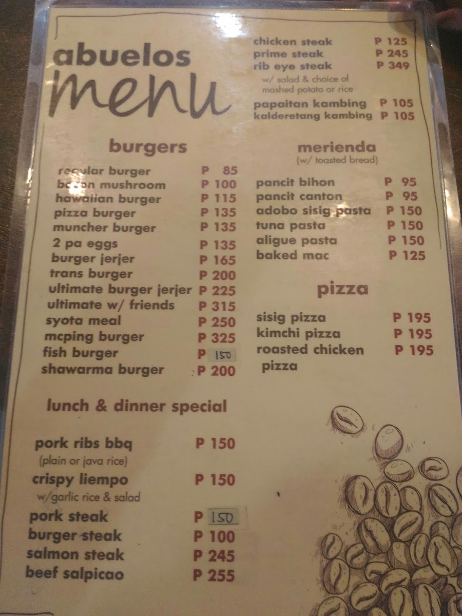 Abuelo's Cafe menu board