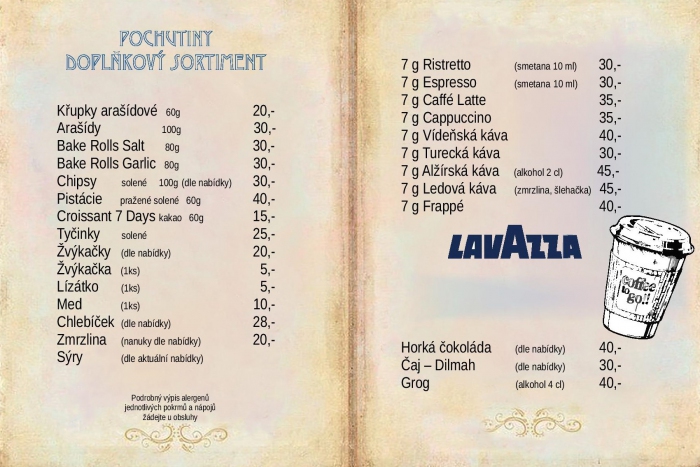 Muzejní Kavárna Uherský Brod menu board