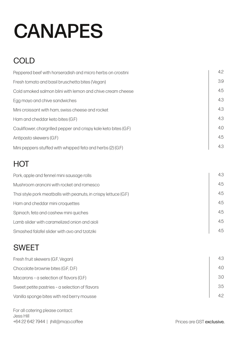 Vivace Espresso menu board