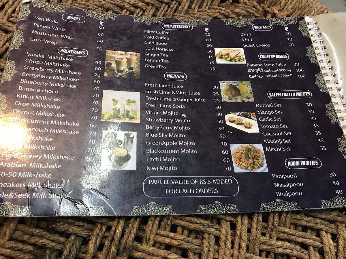 Marutham's Coffee menu board
