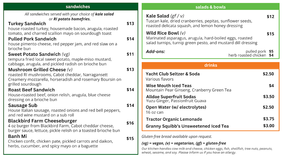Harvest Kitchen menu board