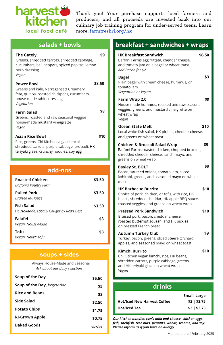 Harvest Kitchen menu board