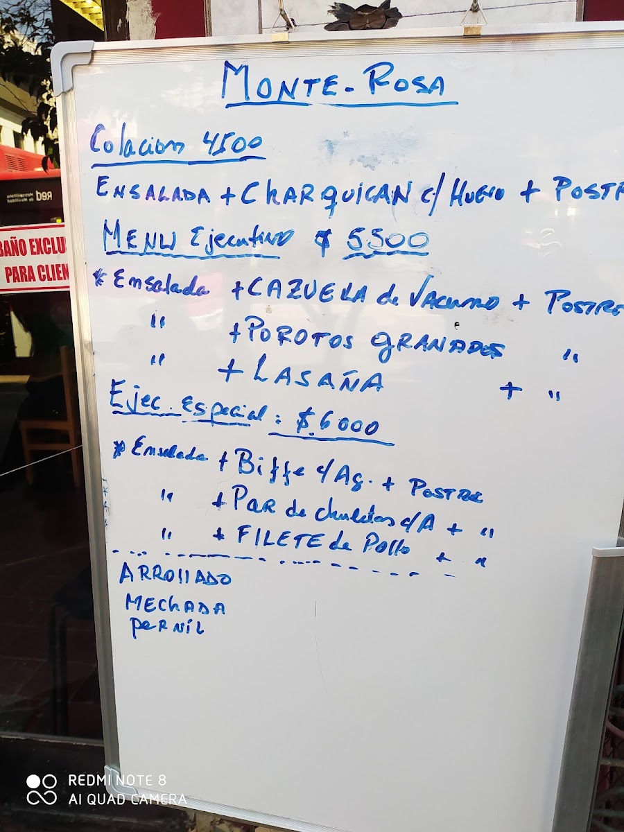 Cafe Monte Rosa menu board