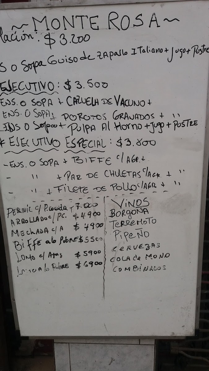 Cafe Monte Rosa menu board