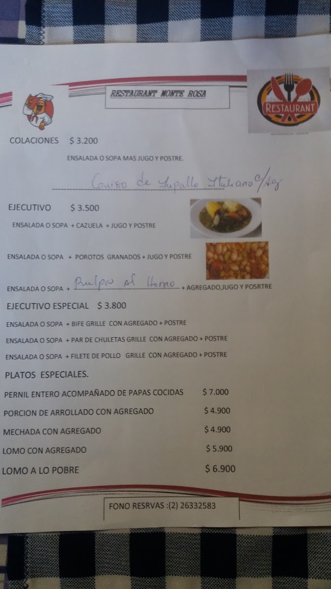 Cafe Monte Rosa menu board