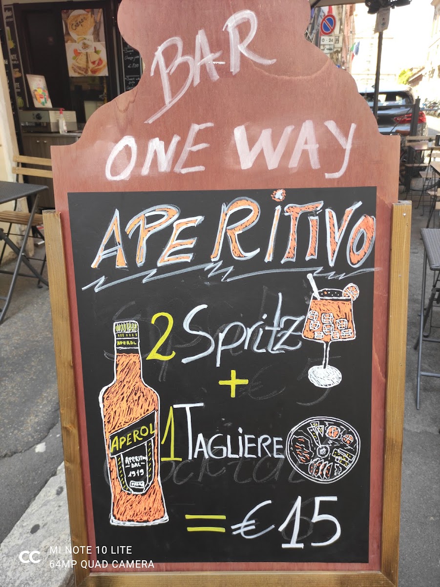 One Way Bar menu board