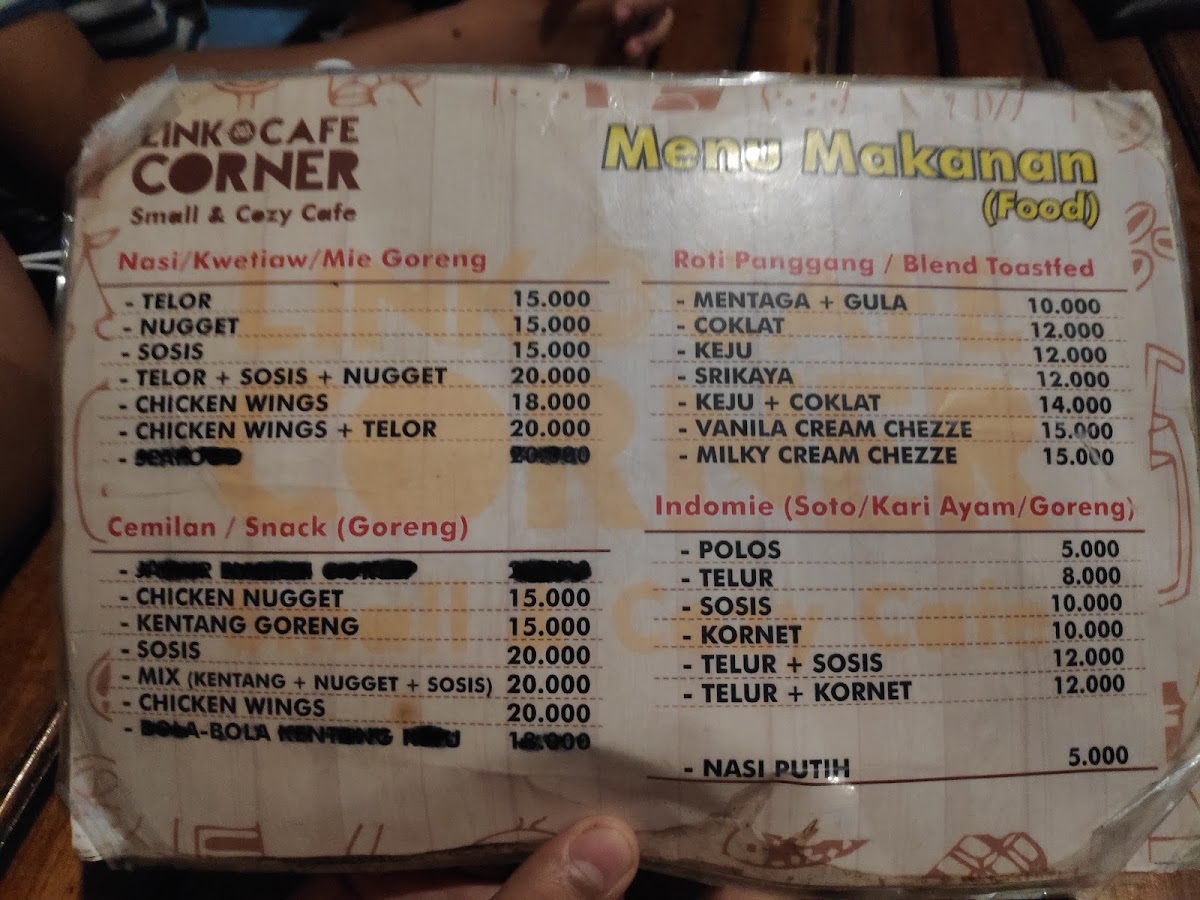 Link Cafe Corner menu board