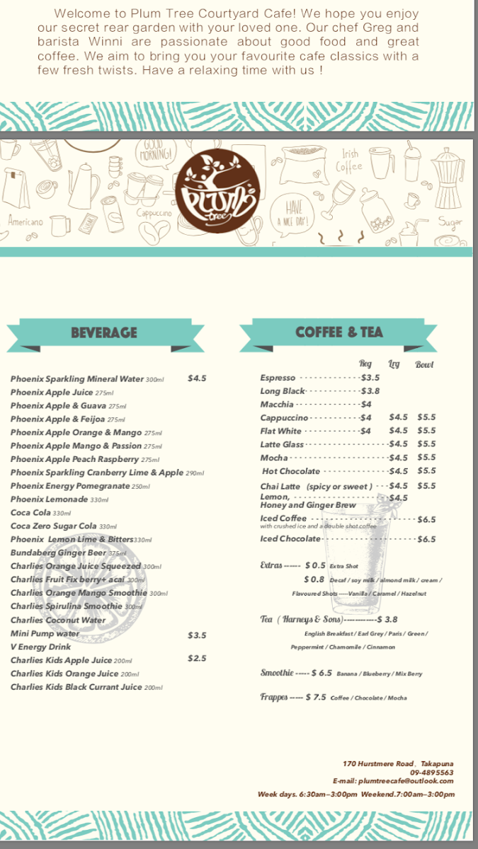 The Plumm Cafe menu board