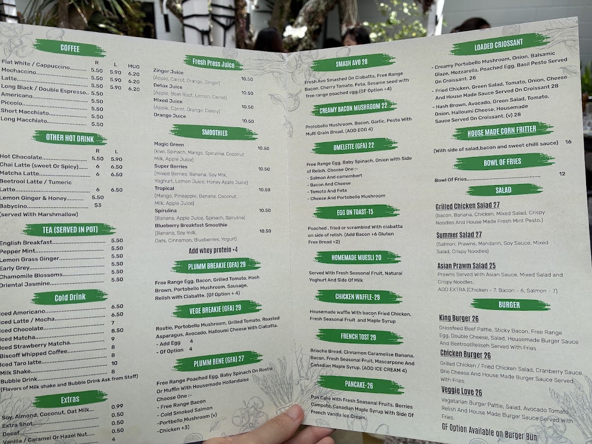 The Plumm Cafe menu board