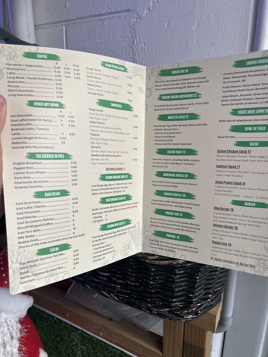 The Plumm Cafe menu board