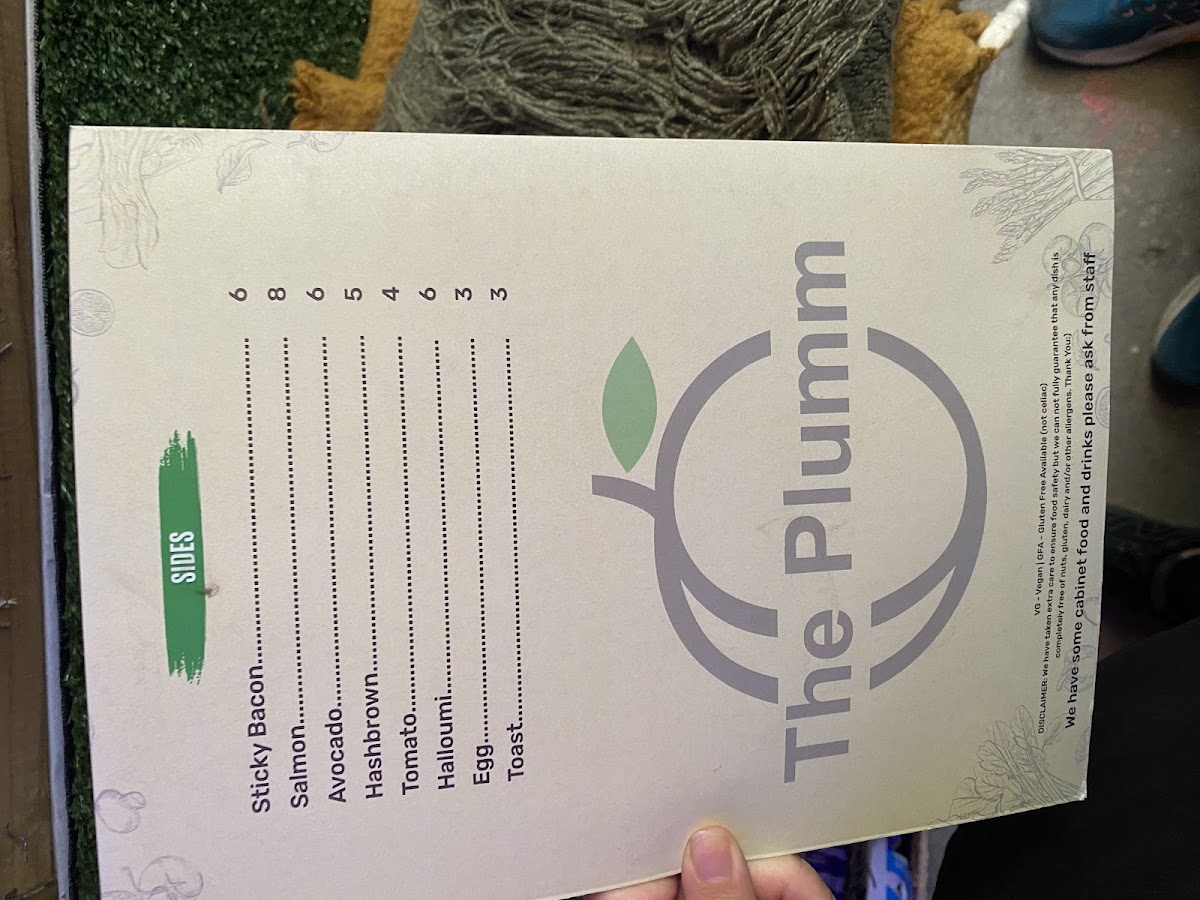 The Plumm Cafe menu board