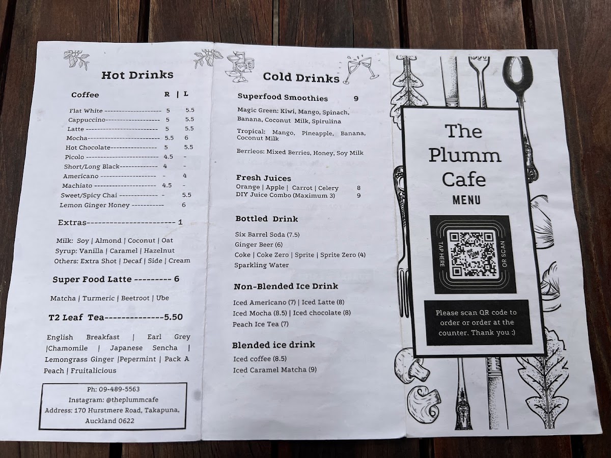 The Plumm Cafe menu board