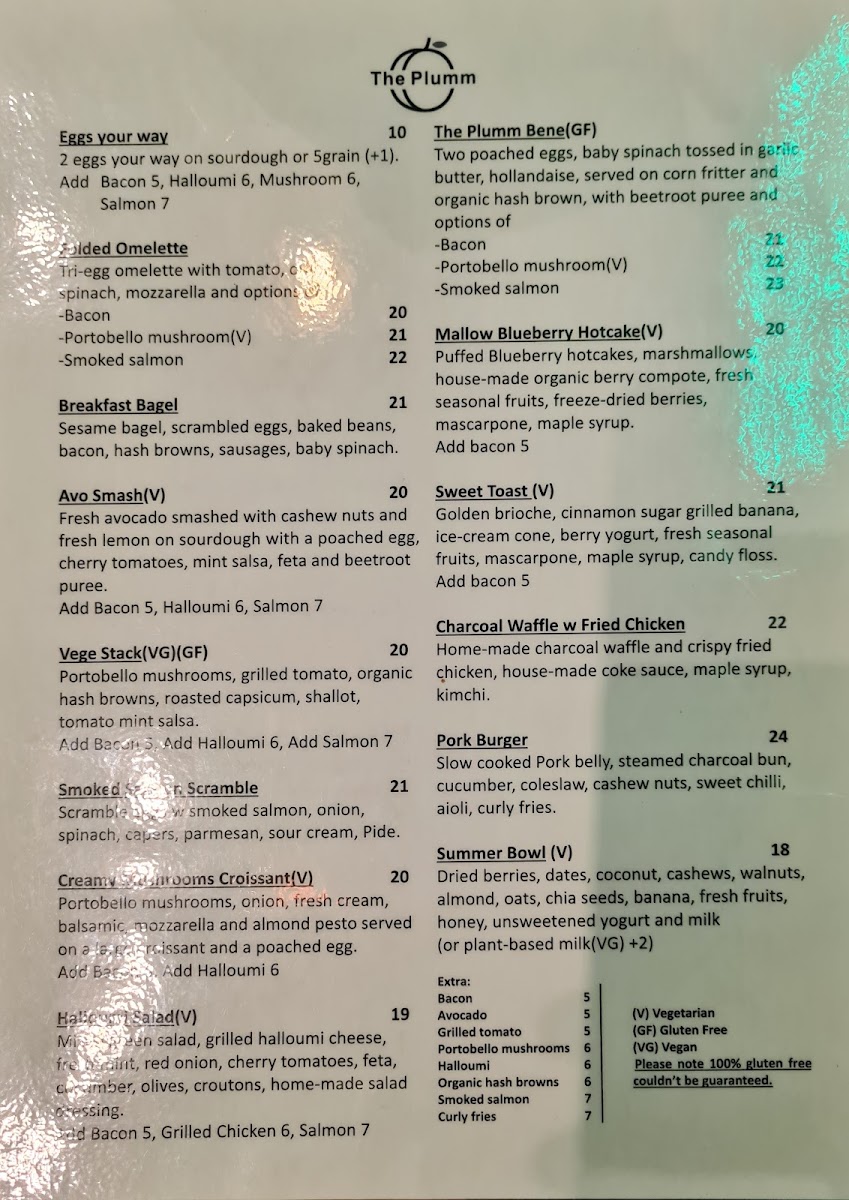 The Plumm Cafe menu board