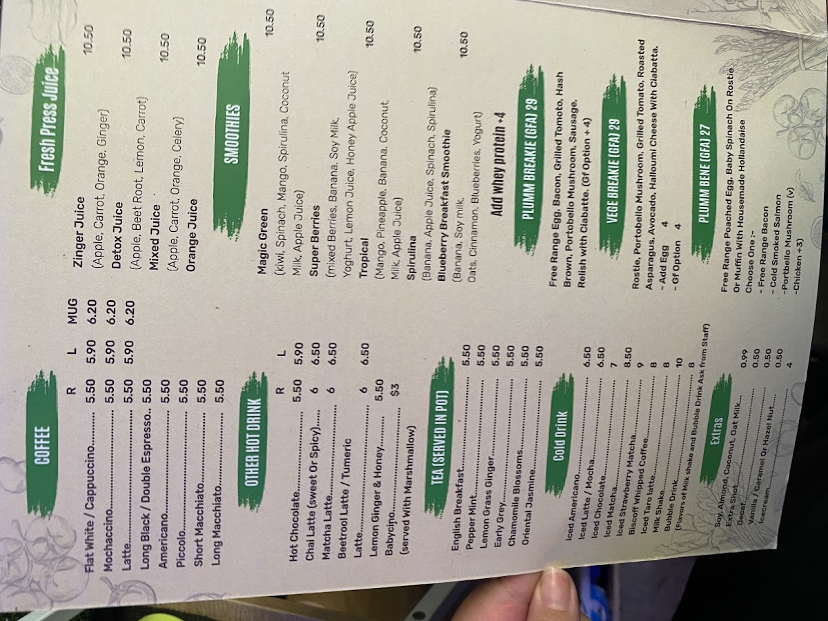 The Plumm Cafe menu board