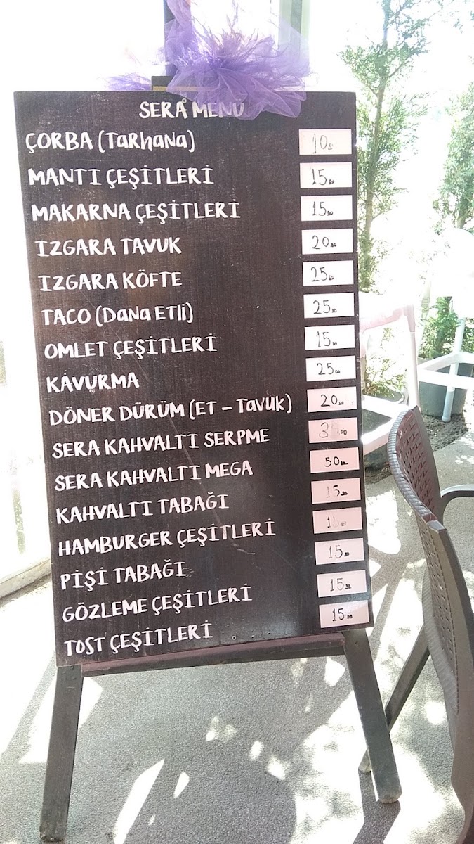 Sera Park Cafe menu board