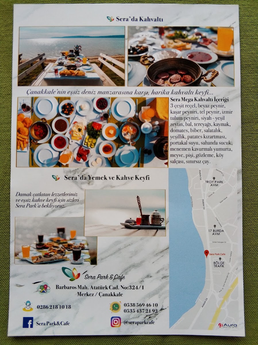 Sera Park Cafe menu board