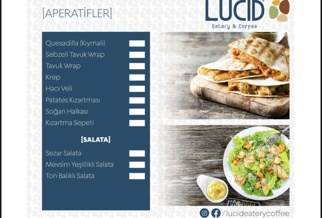 Lucid eatery coffee menu board