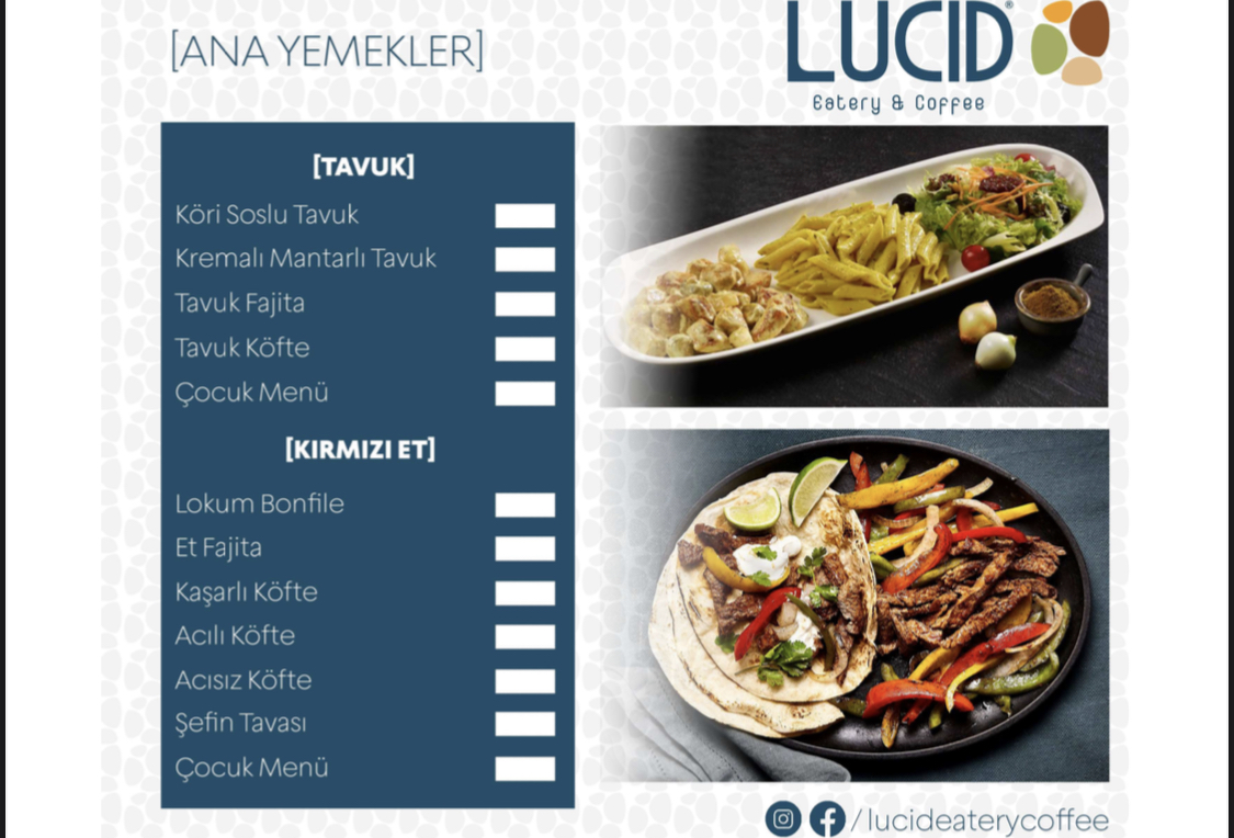 Lucid eatery coffee menu board