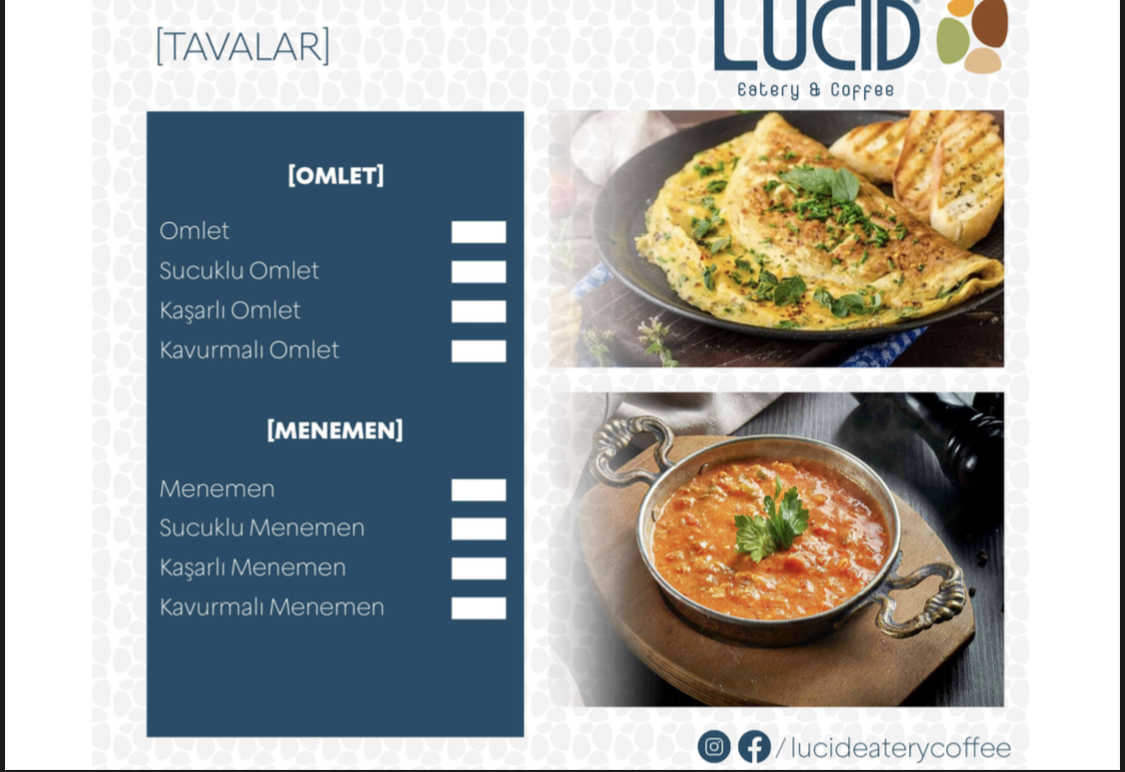 Lucid eatery coffee menu board