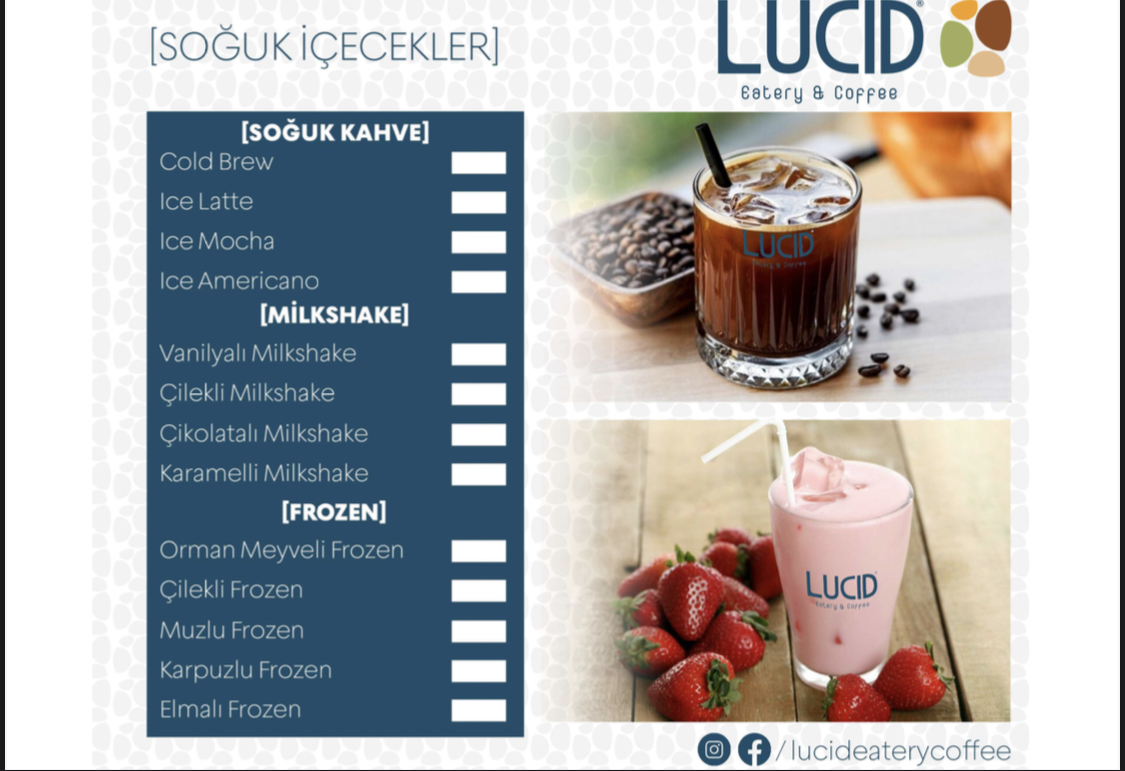 Lucid eatery coffee menu board