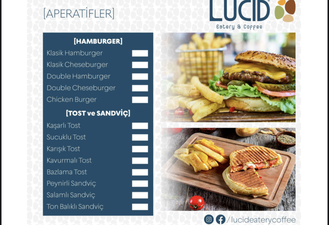 Lucid eatery coffee menu board