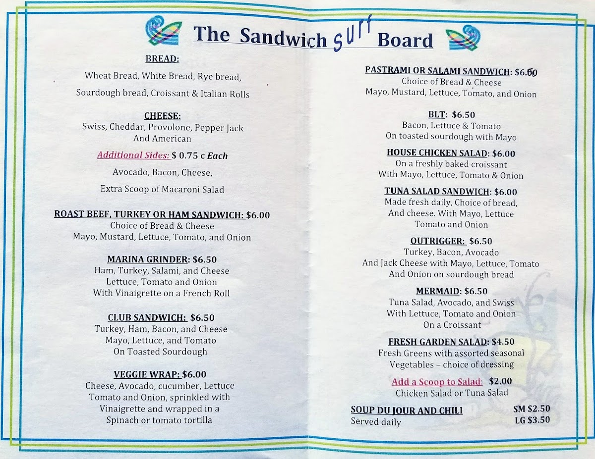 Dock House Grill menu board