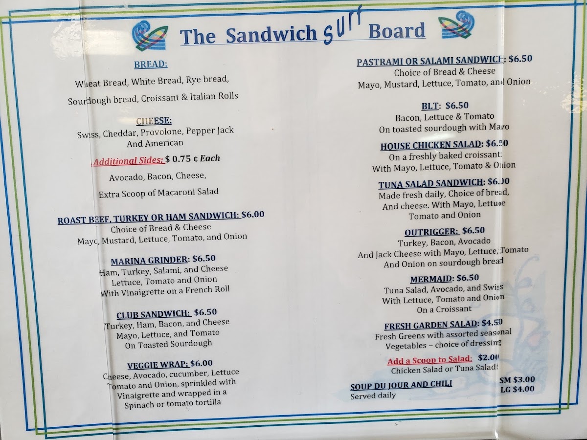 Dock House Grill menu board