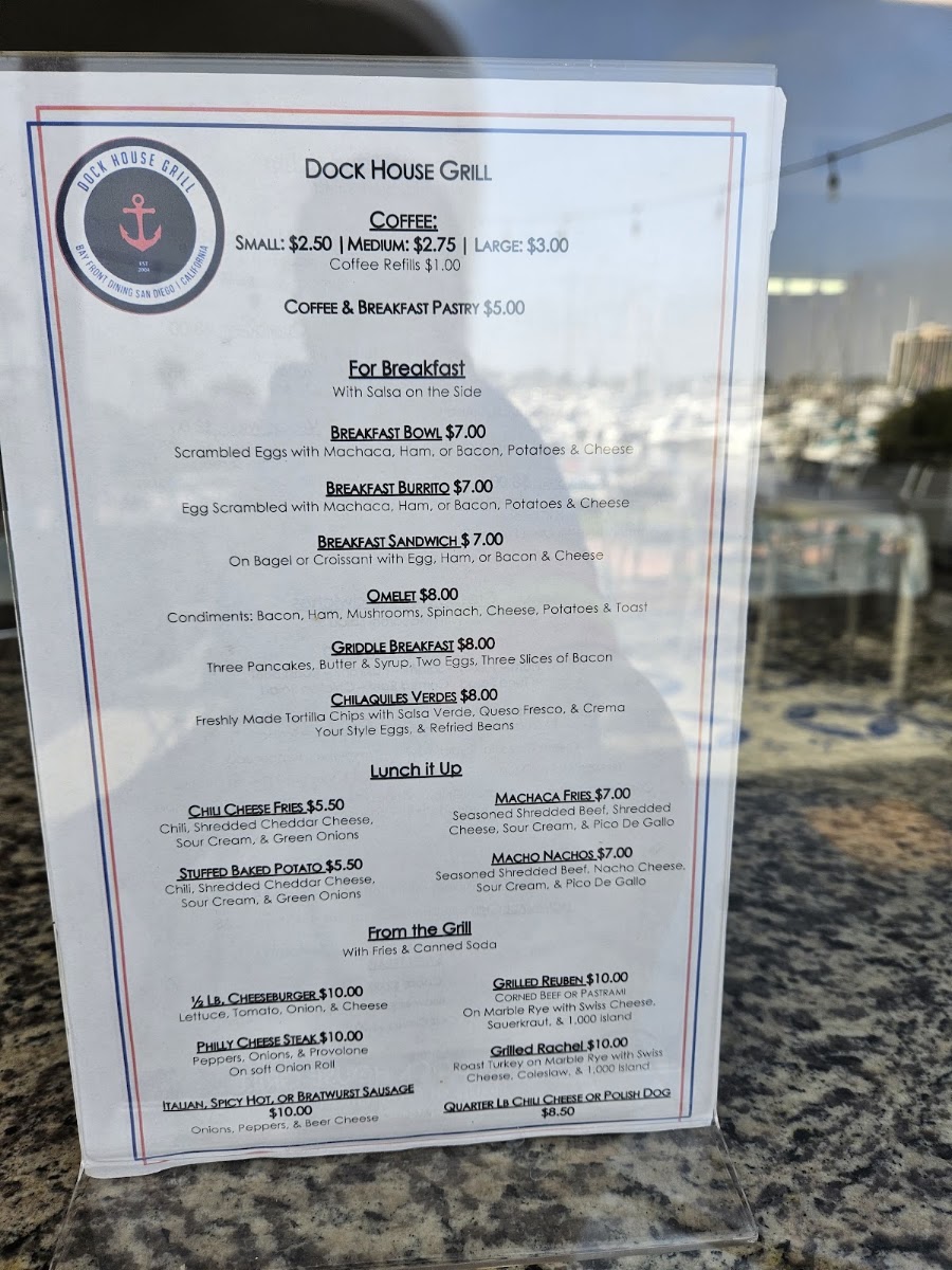 Dock House Grill menu board