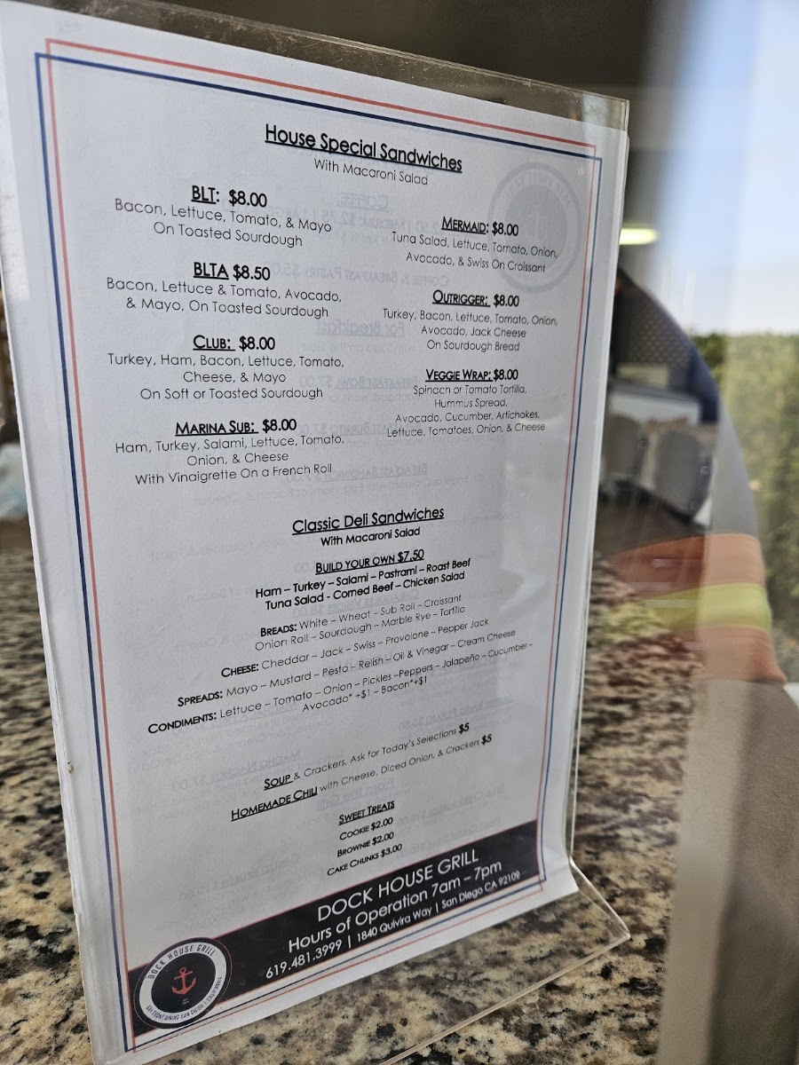 Dock House Grill menu board