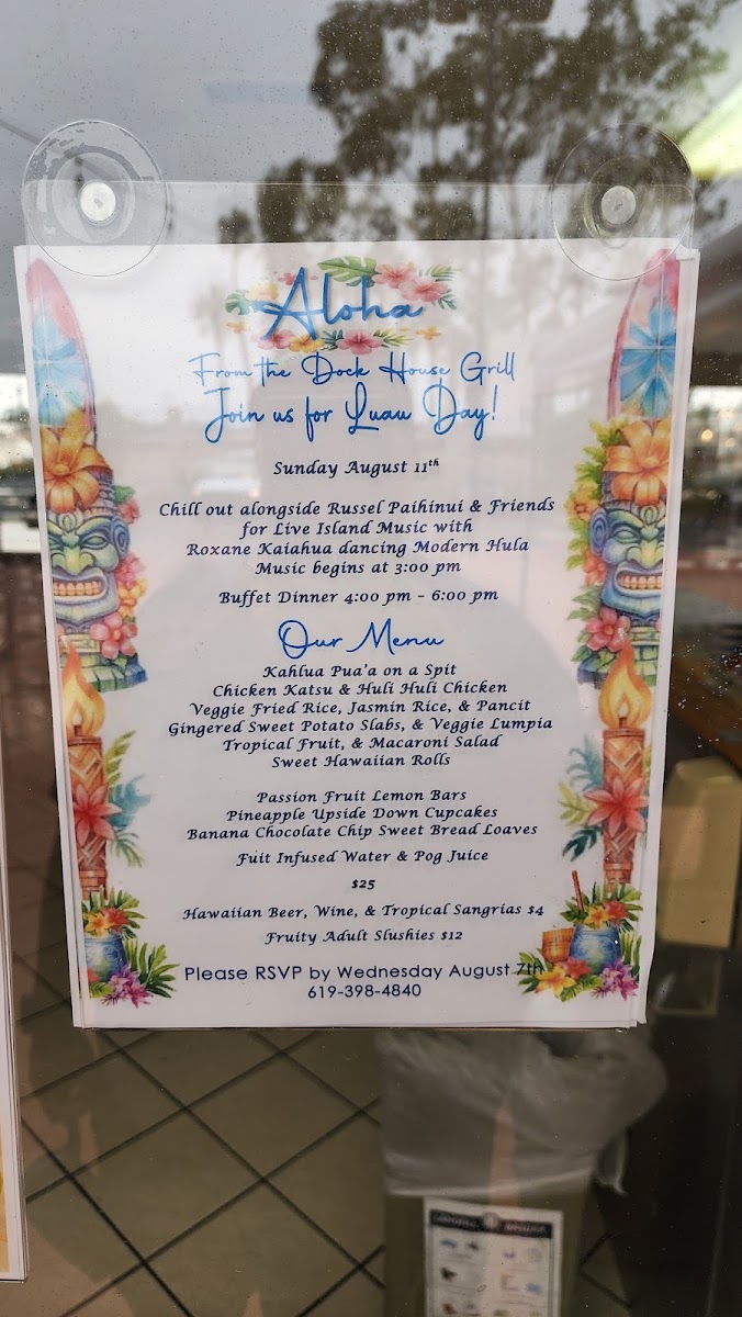 Dock House Grill menu board