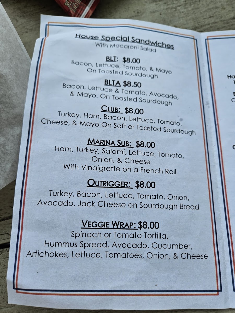 Dock House Grill menu board