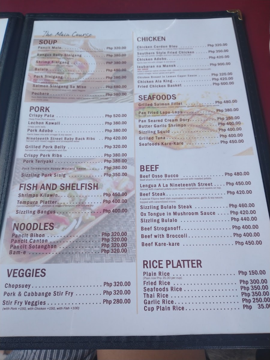 Nineteenth Street Cafe menu board