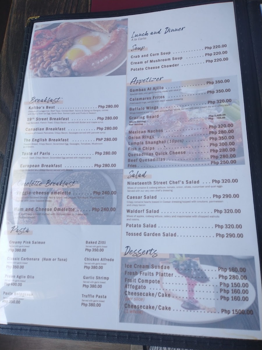 Nineteenth Street Cafe menu board