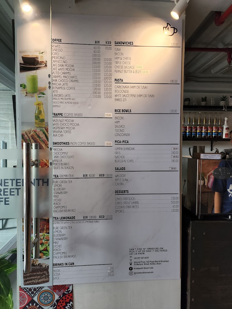 Nineteenth Street Cafe menu board