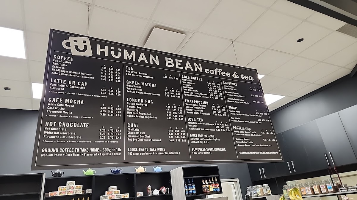 Human Bean Coffee & Tea menu board