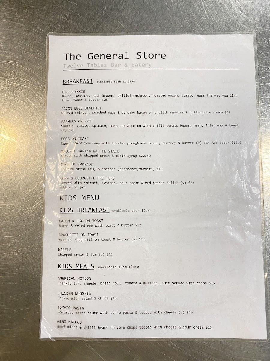 The General Store Waitomo menu board