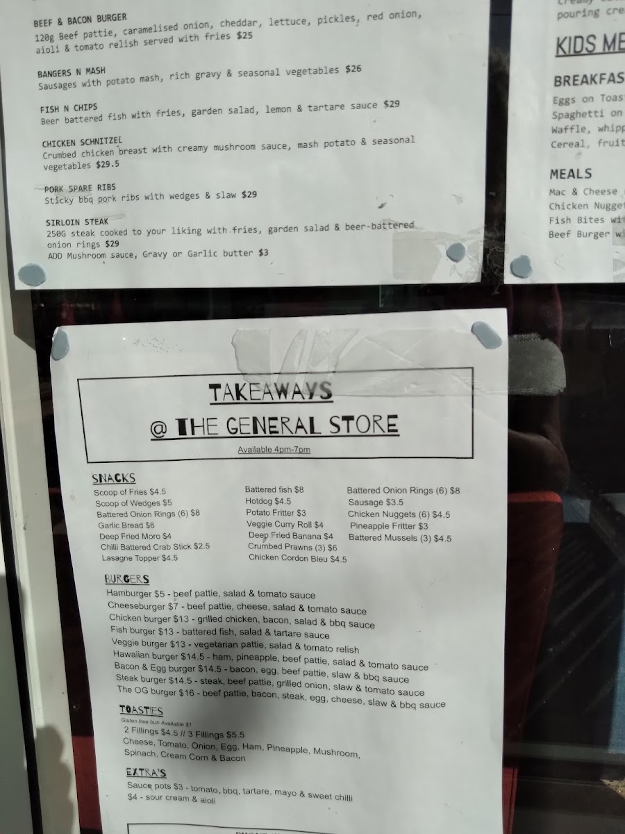 The General Store Waitomo menu board