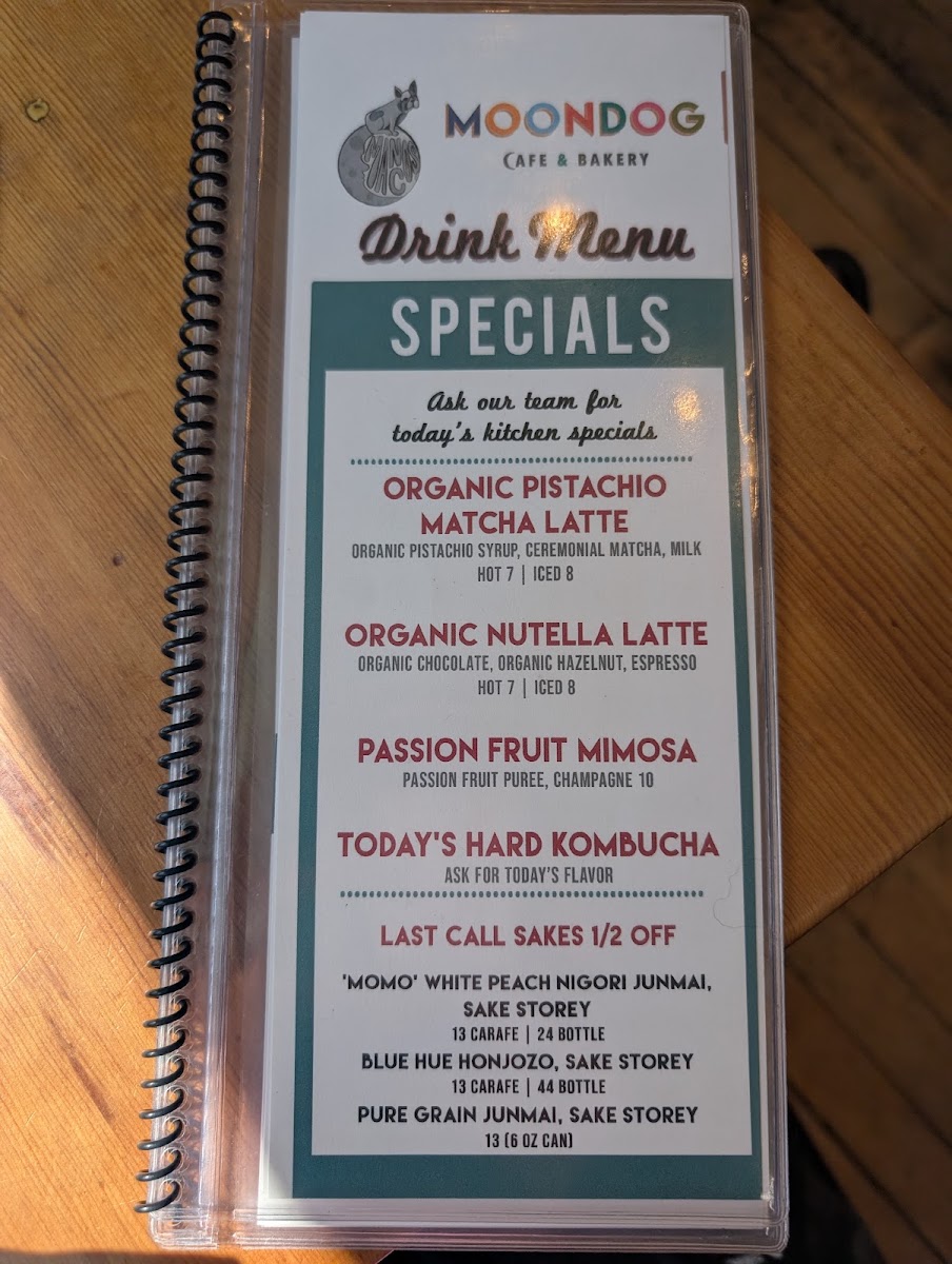 Moondog Cafe and Bakery menu board