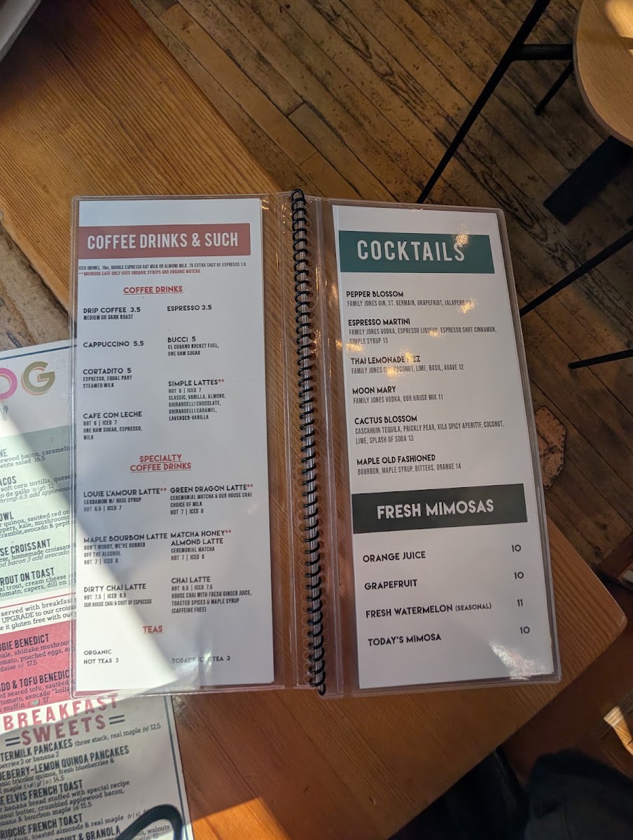 Moondog Cafe and Bakery menu board