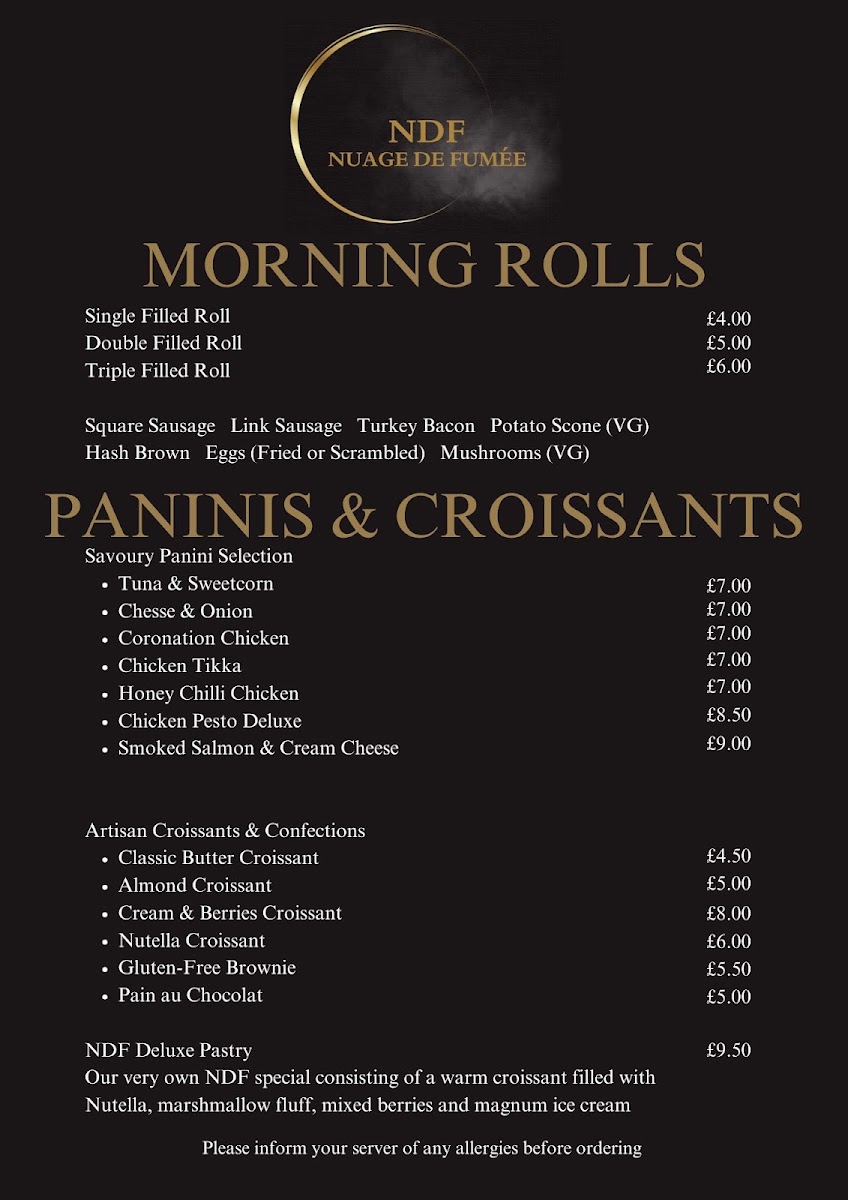 NDF Cafe menu board